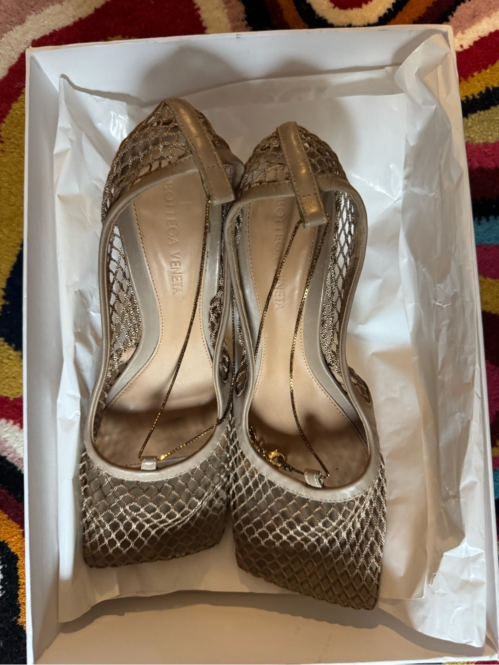 Bottega Veneta Gold Mesh D'Orsay Heels